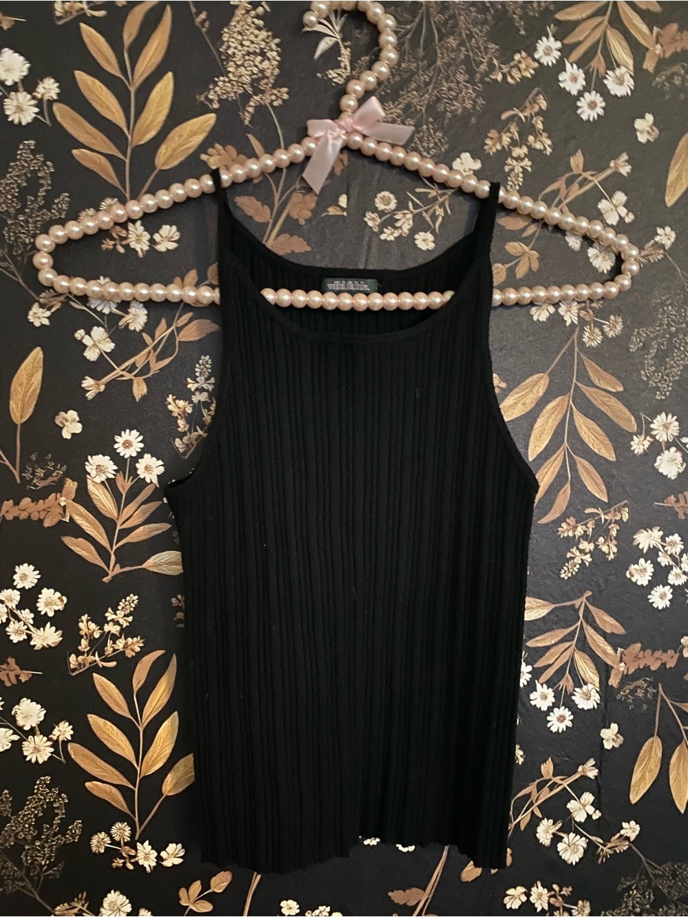 wild fable Black Ribbed Tank with Pearl Accent